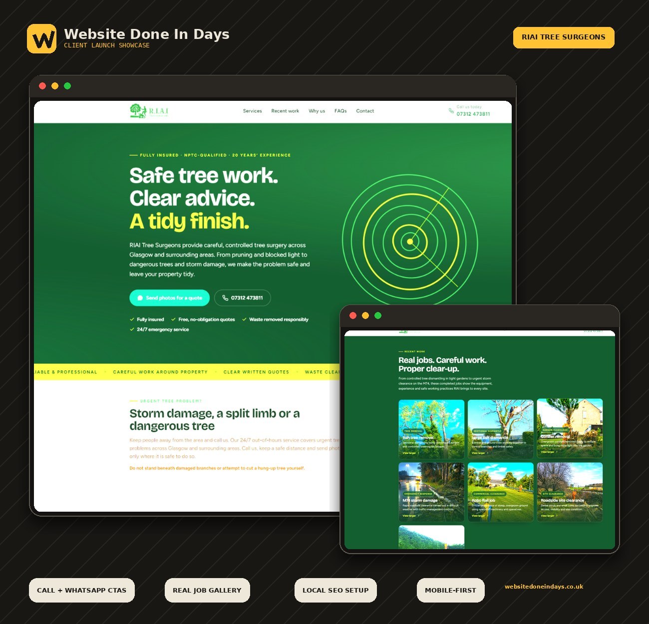 Glasgow tree surgeon website designed by Website Done In Days